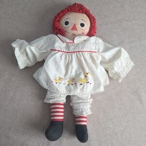 Vintage Raggedy Ann Rag Doll with Red Hair and White Outfit